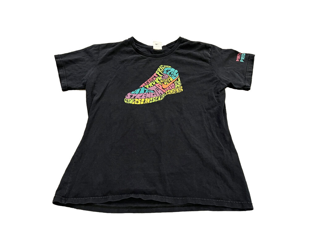 Nike Womens Black Portland Pride 09 Rainbow Shoes Short Sleeve Size XL Rare